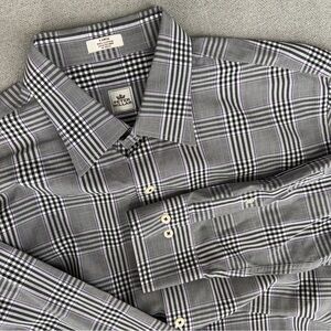 Peter Millar Button Up Dress Shirt Purple Black Plaid Cotton Mens Size Large